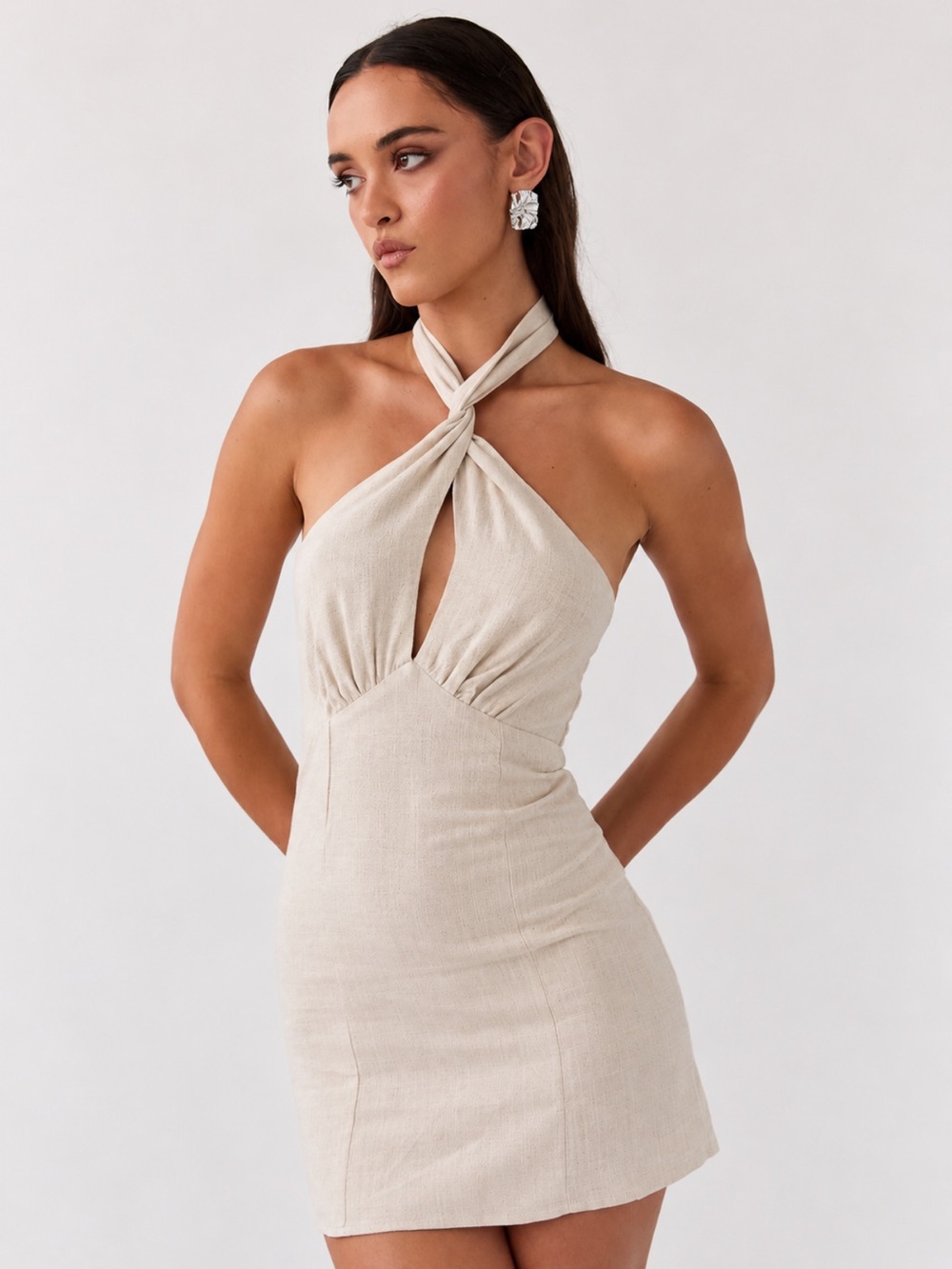 Peppermayo Linen Cotton Halter Mini Dress Size 8 NWT Coastal Summer